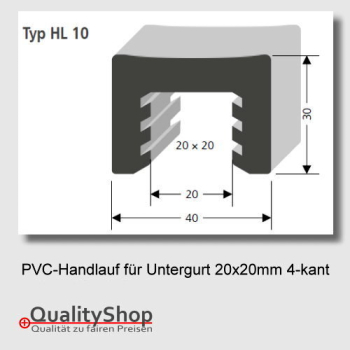 PVC Handlauf Typ. HL10 für Vierkantstahl 20x20mm